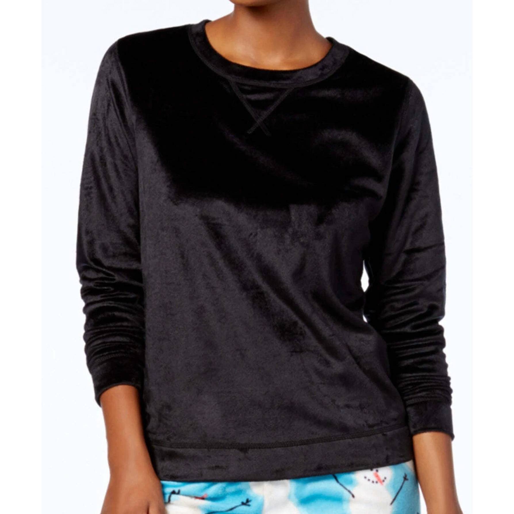 New Hue Sueded Fleece Pajama Top In Black